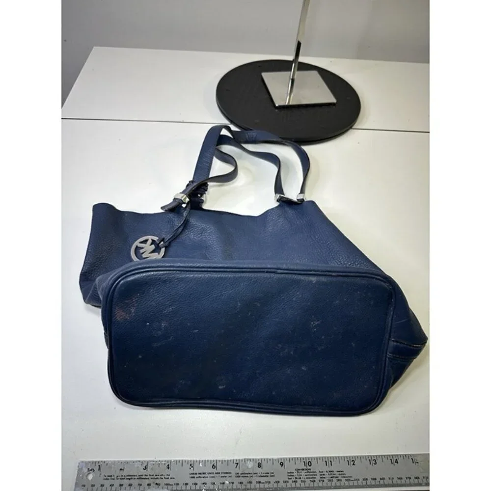 MICHAEL KORS Navy Blue Tote Bag Leather Plain Bag